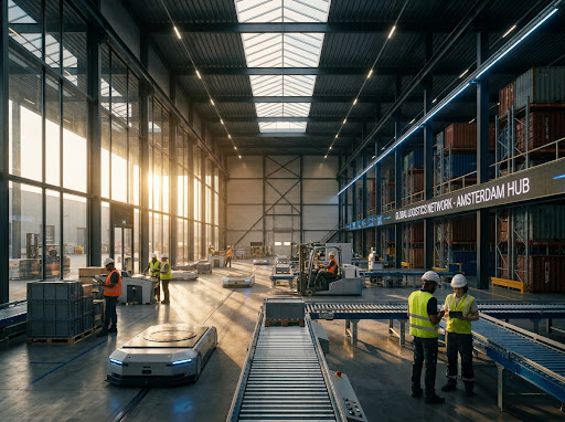Distribution center with warehouse racking