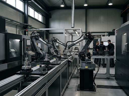 Production line inside a manufacturing plant